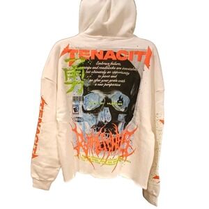 TENACITI‎ White Graphic Print Skull Hoodie Sweatshirt Menswear